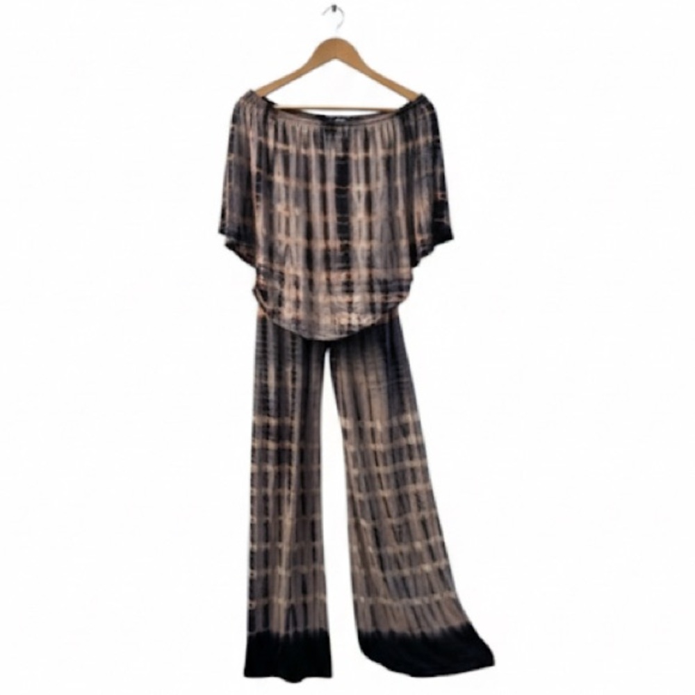 Butterfly Off the Shoulder Jumpsuit in Black and Tan